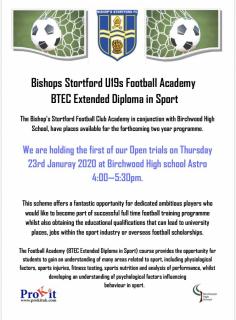Bishop Stortford Holding open trials for u19 next week