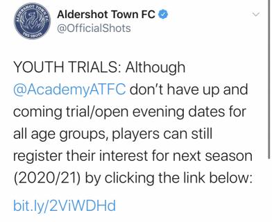 Aldershot Town FC official Trials